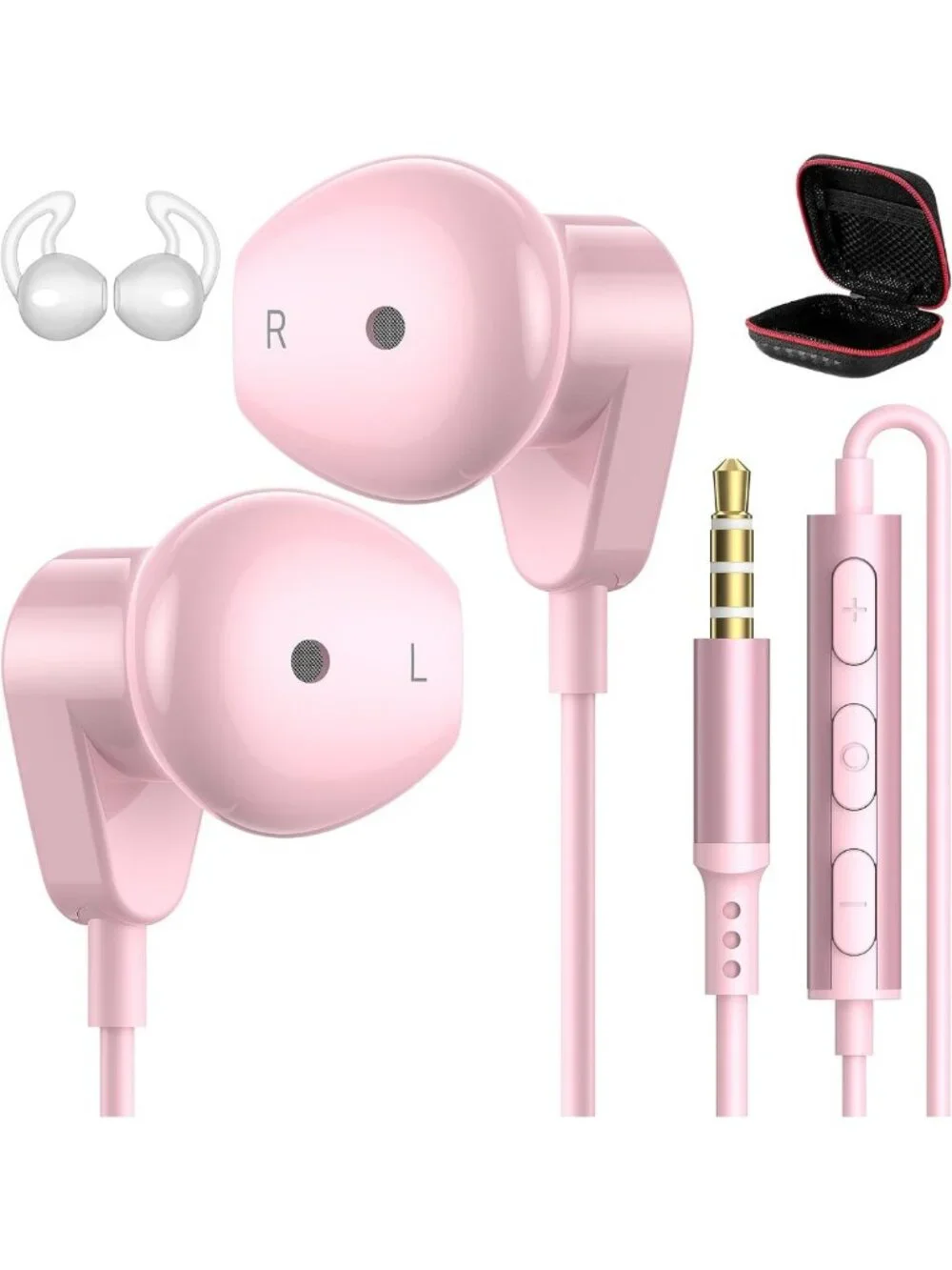 Pink Wired Earbuds with Mic & Volume Control | 3.5mm Headphones for Kids